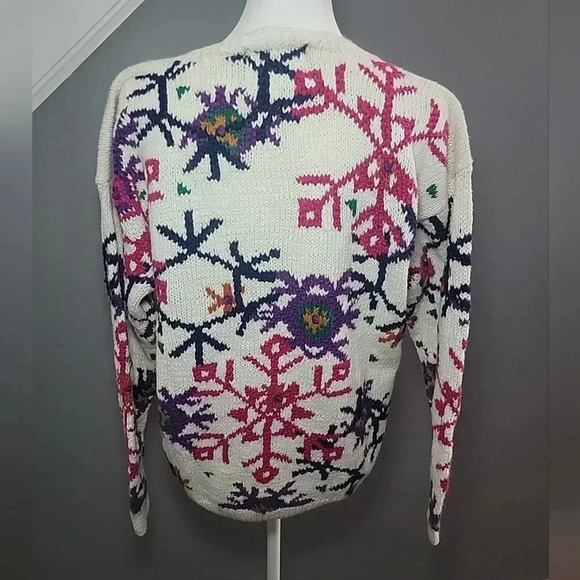 Vintage Grandma Hand Knit Cardigan Sweater Rami/Cotton Blend XL Colorful - Picture 4 of 6